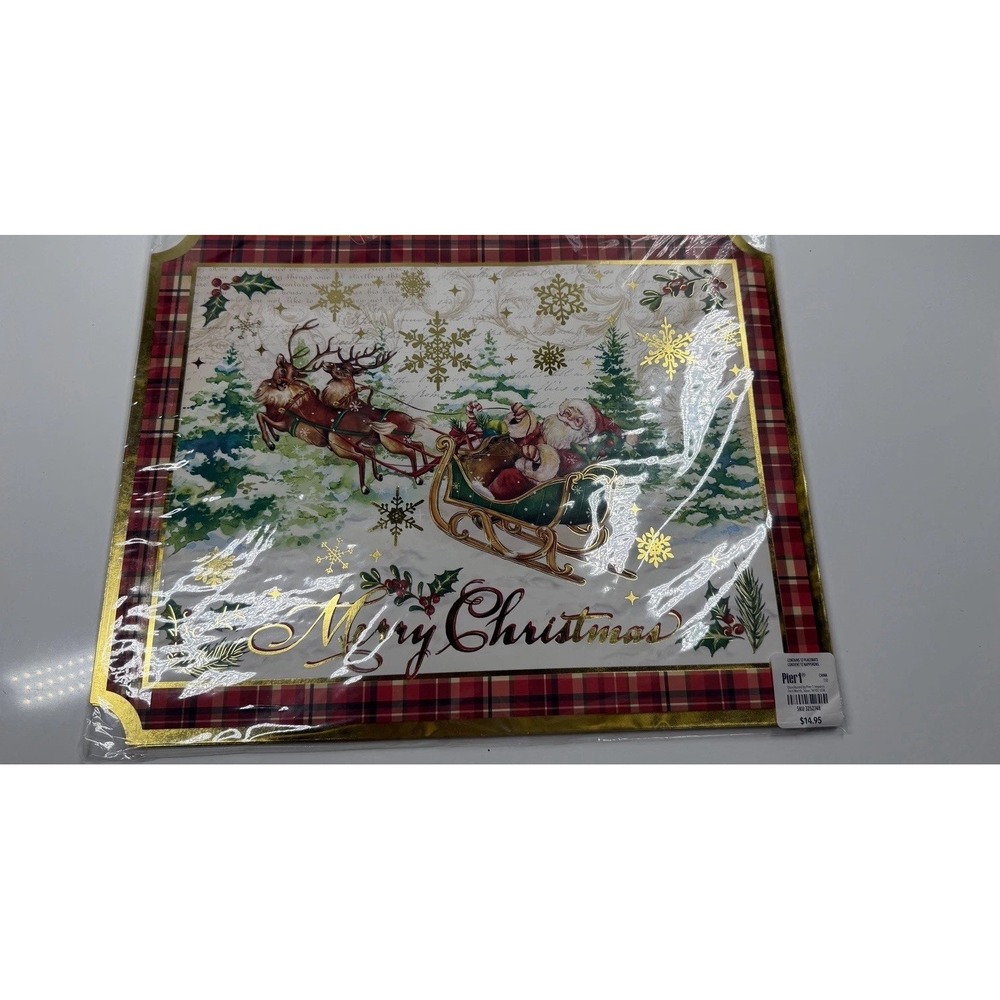 SET OF 12 Pier One Santa Sleigh Christmas PLACEMATS (11 X 14) NEW Open Package